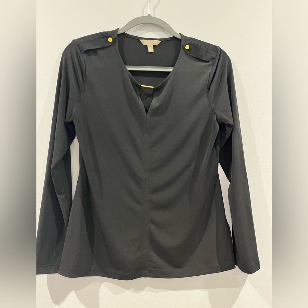 Black banana republic shirt with gold embellishments.